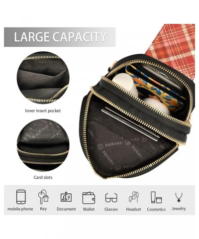 Plaid Pattern Small Sling Bag for Women Leather Crossbody Stripe Packs Chest Bag for Men Color 1 $13.52 Crossbody Bags