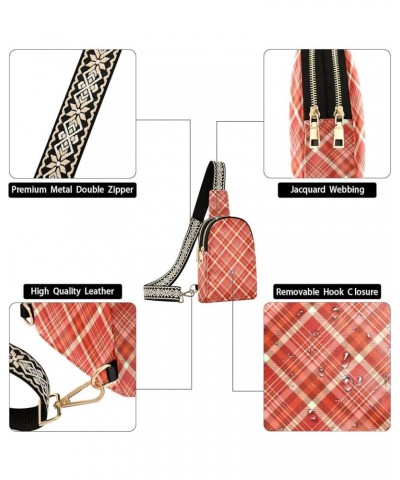 Plaid Pattern Small Sling Bag for Women Leather Crossbody Stripe Packs Chest Bag for Men Color 1 $13.52 Crossbody Bags