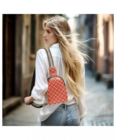 Plaid Pattern Small Sling Bag for Women Leather Crossbody Stripe Packs Chest Bag for Men Color 1 $13.52 Crossbody Bags