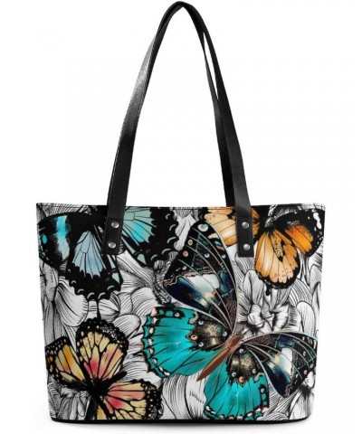 Womens Handbag Butterfly Flower Leather Tote Bag Top Handle Satchel Bags For Lady $14.00 Totes