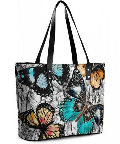 Womens Handbag Butterfly Flower Leather Tote Bag Top Handle Satchel Bags For Lady $14.00 Totes