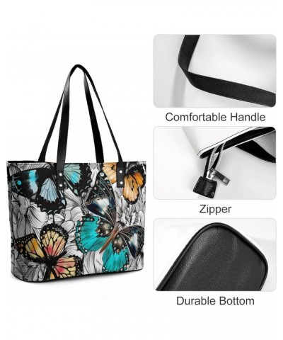 Womens Handbag Butterfly Flower Leather Tote Bag Top Handle Satchel Bags For Lady $14.00 Totes