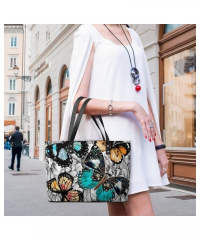 Womens Handbag Butterfly Flower Leather Tote Bag Top Handle Satchel Bags For Lady $14.00 Totes