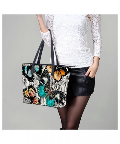 Womens Handbag Butterfly Flower Leather Tote Bag Top Handle Satchel Bags For Lady $14.00 Totes