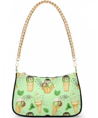 Ice Cream Shoulder Bag for Women Fabric Crescent Handbag with Zipper Chain Clutch Purses for Party Concert Teen Girls Travel ...