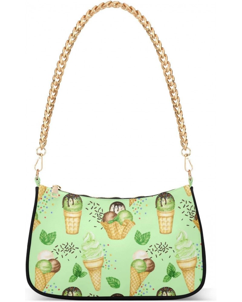 Ice Cream Shoulder Bag for Women Fabric Crescent Handbag with Zipper Chain Clutch Purses for Party Concert Teen Girls Travel ...