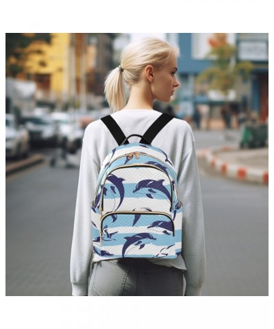 Mini Backpack Purse for Women Lightweight Girls Small Size Dolphin Animal Blue Striped School Teens College Traveling Medium ...