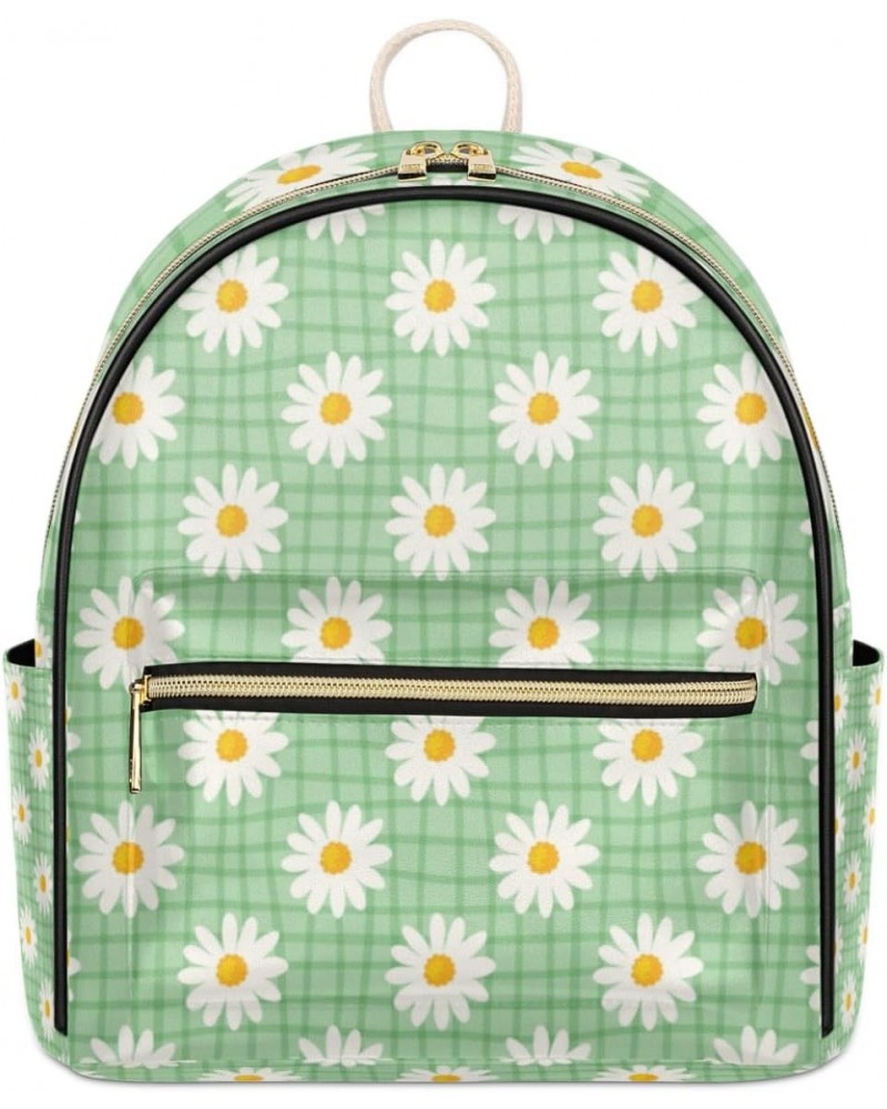 Daisy Checked Chamomile Mini Backpack Purse for Women Small Casual Daypacks Pu Leather Bookbag Fashion Back Packs Anti Theft ...