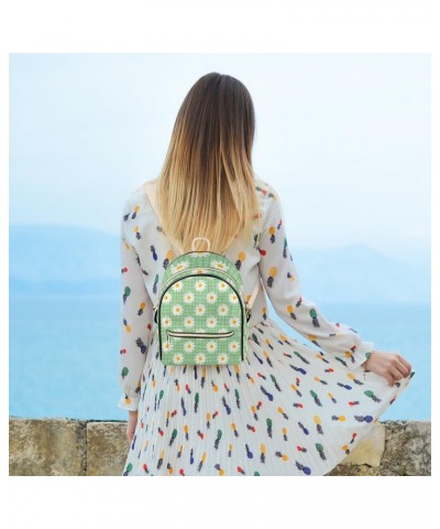 Daisy Checked Chamomile Mini Backpack Purse for Women Small Casual Daypacks Pu Leather Bookbag Fashion Back Packs Anti Theft ...