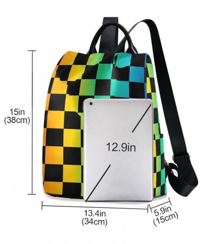 Patchwork Pattern Women Backpack Purse Anti Theft Travel Hiking Rucksack Pack Black Rainbow Checkered $21.41 Backpacks