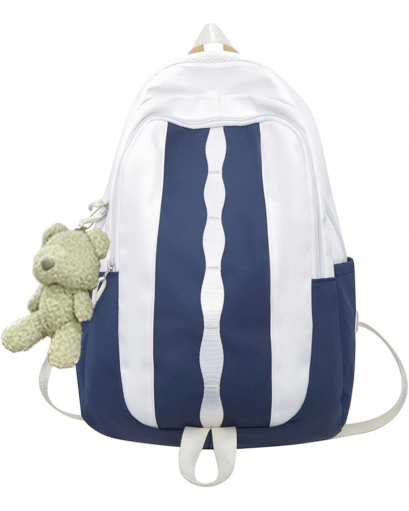 Kawaii Backpack with Cute Accessories Pendant - Aesthetic Casual Bag Unisex Lovely Wave Pattern Rucksack (Khaki Brown) White ...