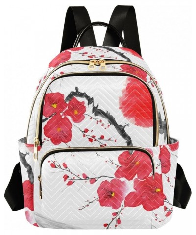 Backpack Purse for Women Branch Red Flowers, Mini Fashion Backpack Fuji Mountain Lightweight Casual Daypack Shoulder Bag Trav...