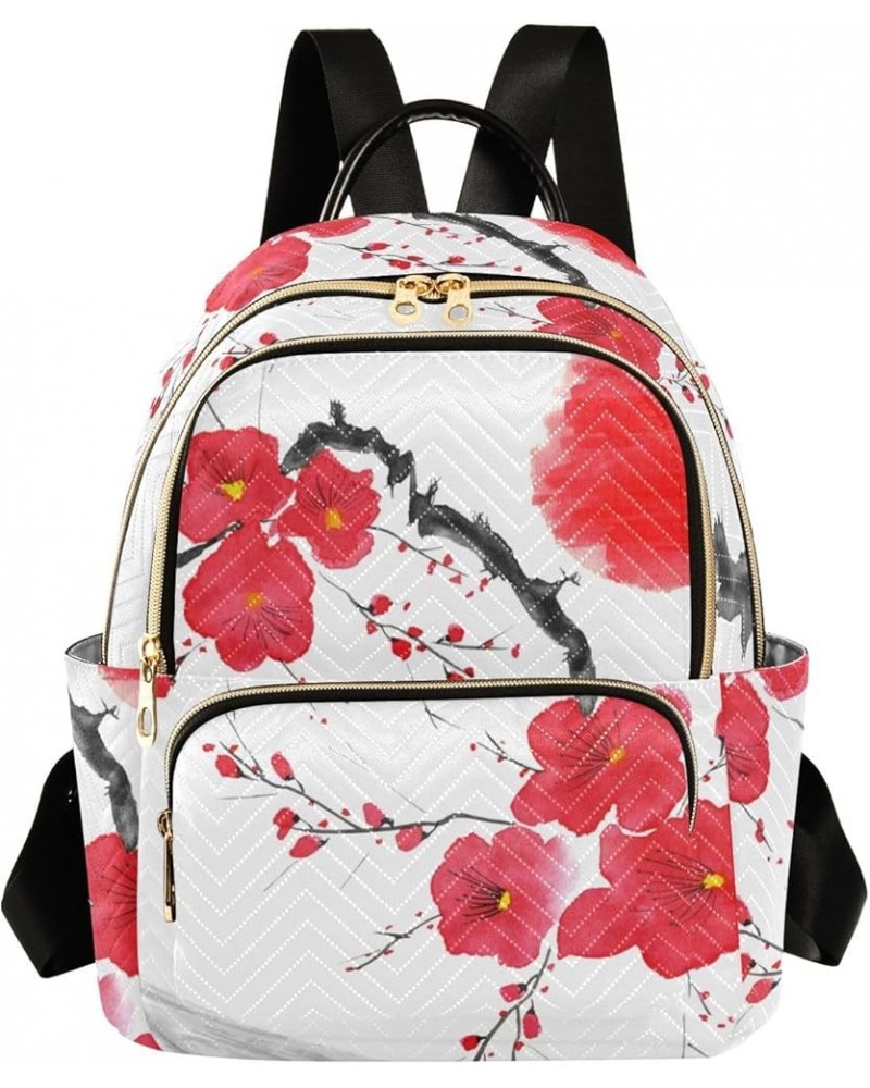 Backpack Purse for Women Branch Red Flowers, Mini Fashion Backpack Fuji Mountain Lightweight Casual Daypack Shoulder Bag Trav...