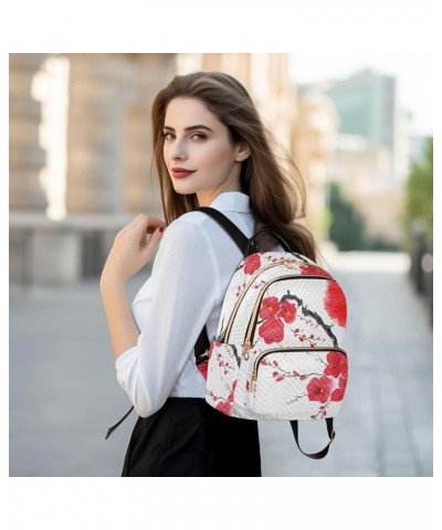 Backpack Purse for Women Branch Red Flowers, Mini Fashion Backpack Fuji Mountain Lightweight Casual Daypack Shoulder Bag Trav...