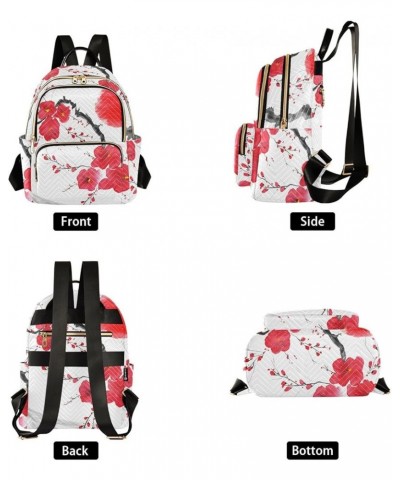 Backpack Purse for Women Branch Red Flowers, Mini Fashion Backpack Fuji Mountain Lightweight Casual Daypack Shoulder Bag Trav...