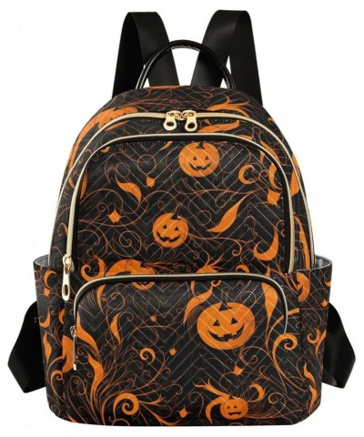 Orange with Swirled Halloween Pumpkins Ladies Fashion Backpack, Backpack with Luggage Strap, Anti Theft Backpack for Women Tr...