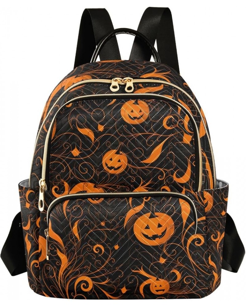 Orange with Swirled Halloween Pumpkins Ladies Fashion Backpack, Backpack with Luggage Strap, Anti Theft Backpack for Women Tr...