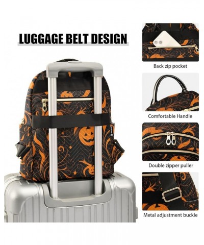 Orange with Swirled Halloween Pumpkins Ladies Fashion Backpack, Backpack with Luggage Strap, Anti Theft Backpack for Women Tr...