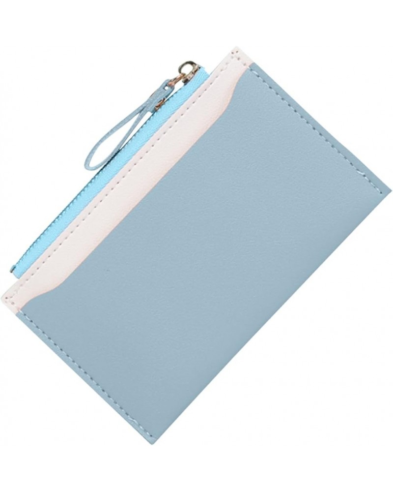 Women's Wallets Small Ladies Colorblock Zip Purse Multi Card Slot Wallet Leather Purse Rigid Wallets (Pink, One Size) Blue On...