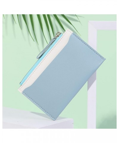 Women's Wallets Small Ladies Colorblock Zip Purse Multi Card Slot Wallet Leather Purse Rigid Wallets (Pink, One Size) Blue On...