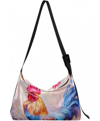 Farmhouse Rooster Painting Tote Bag for Women Large Hobo Bags Hobo Crossbody Handbag Hobo Wallets with Adjustable Strap for T...