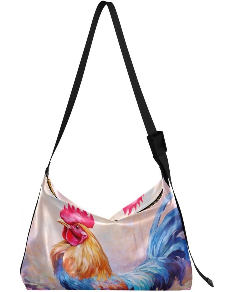 Farmhouse Rooster Painting Tote Bag for Women Large Hobo Bags Hobo Crossbody Handbag Hobo Wallets with Adjustable Strap for T...