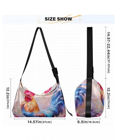 Farmhouse Rooster Painting Tote Bag for Women Large Hobo Bags Hobo Crossbody Handbag Hobo Wallets with Adjustable Strap for T...