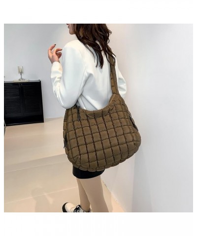 Quilted Crossbody Bag Large Tote Bag Puffy Tote for Women,Lightweight Quilted Tote Bag Padding Hobo Bag Coffee $15.59 Totes