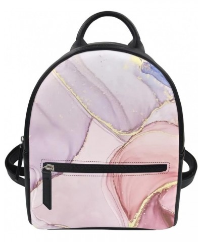 Pink Marble Leather Shoulder Bag Womens Waterproof Mini Backpack Purse Zipper Satchel Handbag Pink Marble $16.31 Backpacks