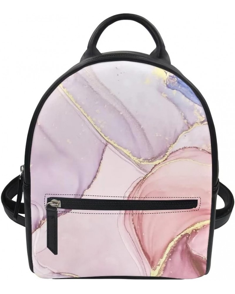 Pink Marble Leather Shoulder Bag Womens Waterproof Mini Backpack Purse Zipper Satchel Handbag Pink Marble $16.31 Backpacks