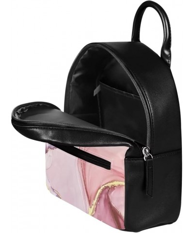 Pink Marble Leather Shoulder Bag Womens Waterproof Mini Backpack Purse Zipper Satchel Handbag Pink Marble $16.31 Backpacks