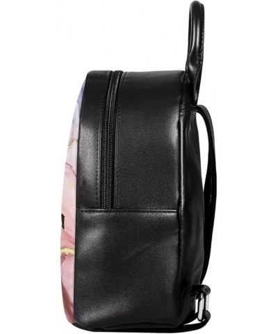 Pink Marble Leather Shoulder Bag Womens Waterproof Mini Backpack Purse Zipper Satchel Handbag Pink Marble $16.31 Backpacks