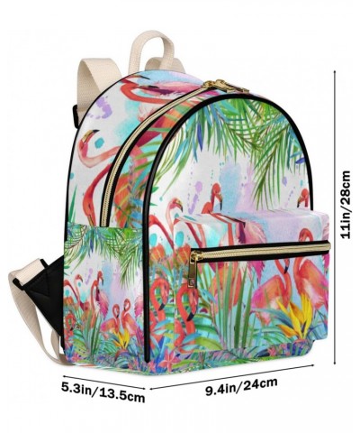 Tropical Flamingo Mini Backpack Purse for Women Teen Girls, Flamingo Palm Tree Leather Small Backpack Lightweight Casual Trav...