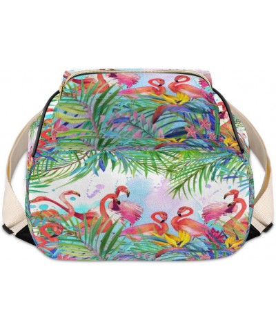 Tropical Flamingo Mini Backpack Purse for Women Teen Girls, Flamingo Palm Tree Leather Small Backpack Lightweight Casual Trav...