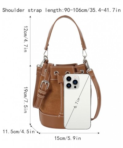 Women's Suede Bucket Shoulder Crossbody Bag Drawstring Tassel Barrel Shape Hobo Purse Brown $18.08 Hobo Bags