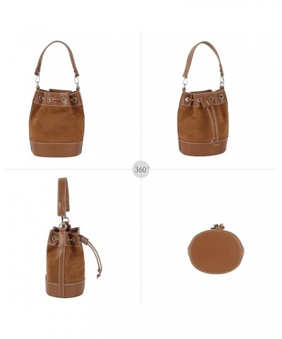 Women's Suede Bucket Shoulder Crossbody Bag Drawstring Tassel Barrel Shape Hobo Purse Brown $18.08 Hobo Bags