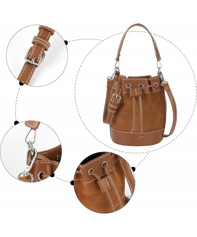 Women's Suede Bucket Shoulder Crossbody Bag Drawstring Tassel Barrel Shape Hobo Purse Brown $18.08 Hobo Bags