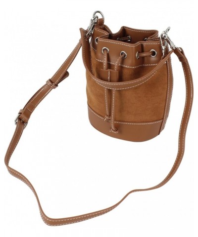 Women's Suede Bucket Shoulder Crossbody Bag Drawstring Tassel Barrel Shape Hobo Purse Brown $18.08 Hobo Bags