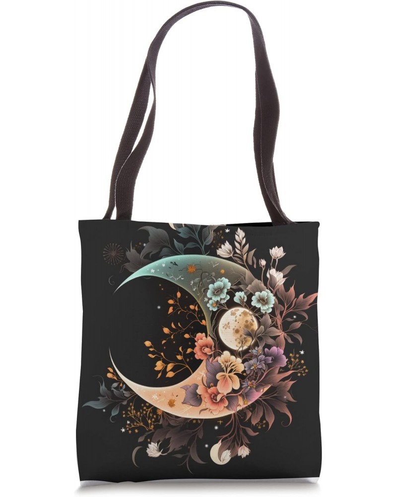 Floral Moon Phase flower crescent moon cool eclipse moon Tote Bag $10.82 Totes