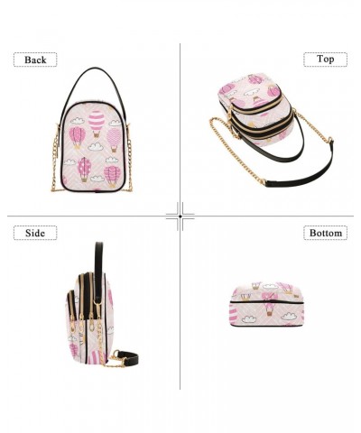 Pink Hot Air Balloons Crossbody Bags for Women Quilted Shoulder Bag Handbag with Chain Strap Cute Trendy Cross Body Cell Phon...