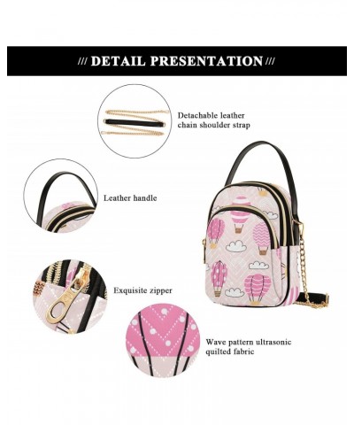 Pink Hot Air Balloons Crossbody Bags for Women Quilted Shoulder Bag Handbag with Chain Strap Cute Trendy Cross Body Cell Phon...