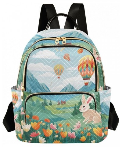 Mini Backpack Purse for Women, Easter Bunny Hot Air Balloon Travel Bag Casual Daypack Shoulder Bag Small $14.40 Backpacks