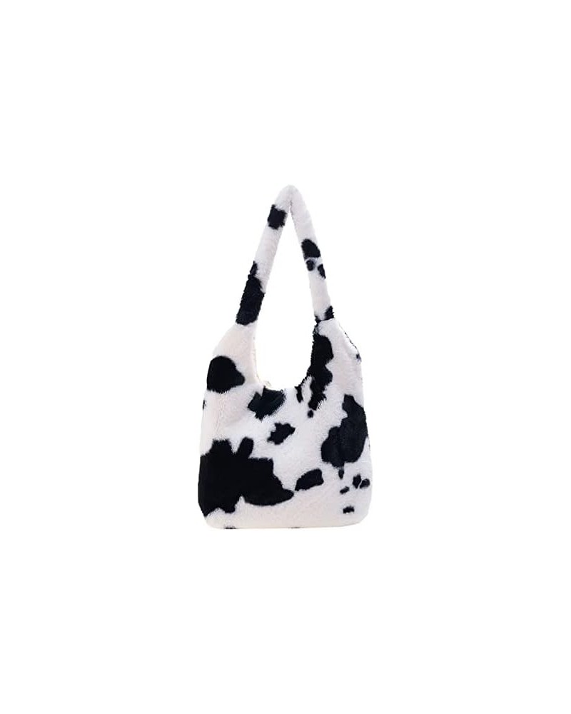 Girls Cute Flower Cow Leopard Plush Shoulder Bag Large Tote Handbag Purse Fluffy Underarm Bag Faux Fur Dating Bag (Flower) Co...