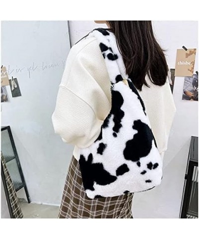 Girls Cute Flower Cow Leopard Plush Shoulder Bag Large Tote Handbag Purse Fluffy Underarm Bag Faux Fur Dating Bag (Flower) Co...