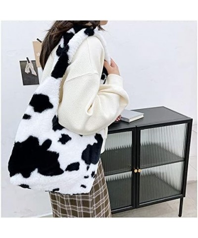 Girls Cute Flower Cow Leopard Plush Shoulder Bag Large Tote Handbag Purse Fluffy Underarm Bag Faux Fur Dating Bag (Flower) Co...