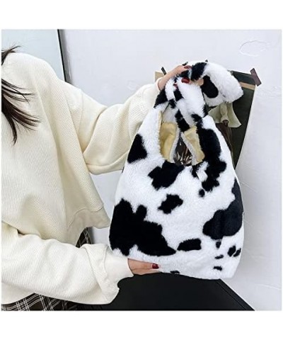 Girls Cute Flower Cow Leopard Plush Shoulder Bag Large Tote Handbag Purse Fluffy Underarm Bag Faux Fur Dating Bag (Flower) Co...