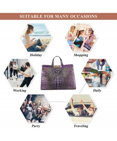 Women PU Leather Handbag Stylish Crocodile Pattern Large Capacity Satchel Ladies Retro Work Business One Shoulder Bags Black ...