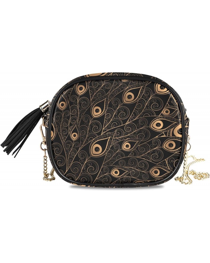 Women's Golden Peacock Feather Luxury Mandala Crossbody Bag Fashion Purses Bag Cross Body Bag Shoulder Handbag with Adjustabl...