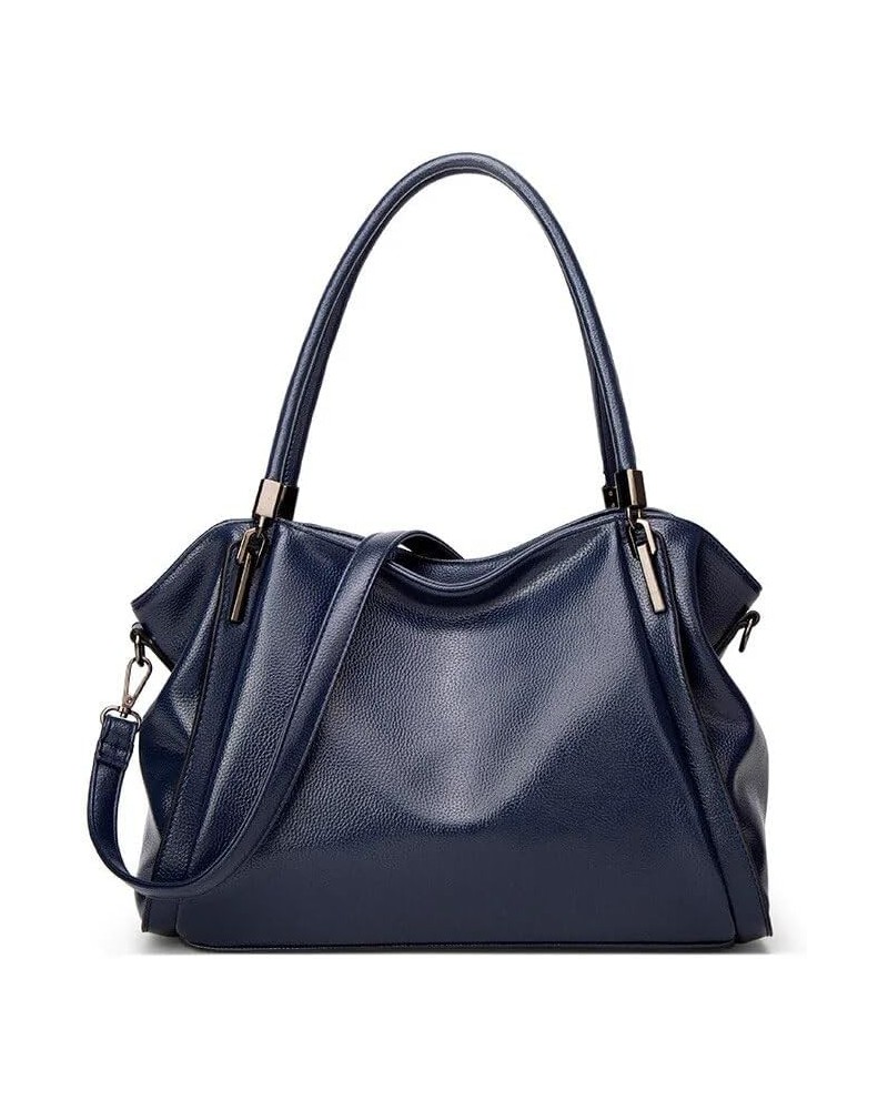 Leather Women's Handbag Shouldeer Bags Tote Soft Leather Large Female Tote Messenger Bag for Ladies 2023 Blue $28.60 Totes