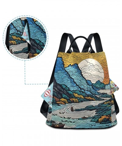 Women's Backpack Purse Line Drawing Landscape Print, Anti Theft Casual Daypack Shoulder Bag with Key Chain 15 Inches $24.59 B...